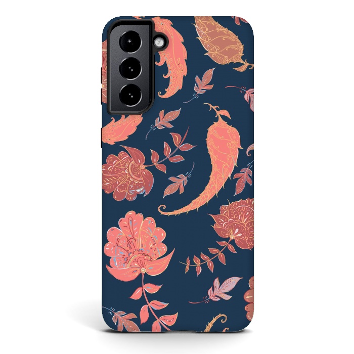 Galaxy S21 StrongFit Paradise Pattern - Coral & Blue by Lotti Brown