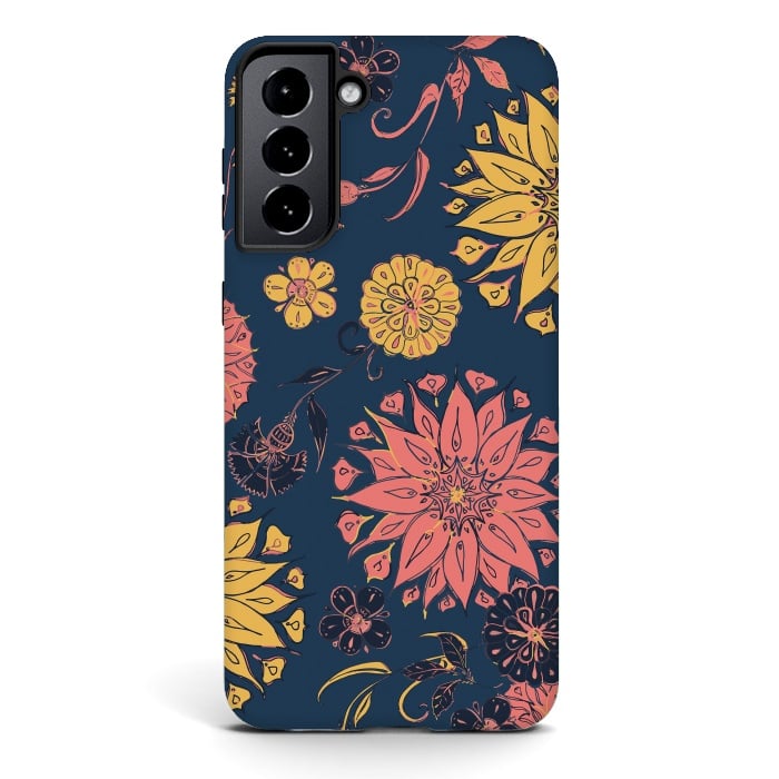 Galaxy S21 StrongFit Multi-Florals - Blue, Pink & Yellow by Lotti Brown