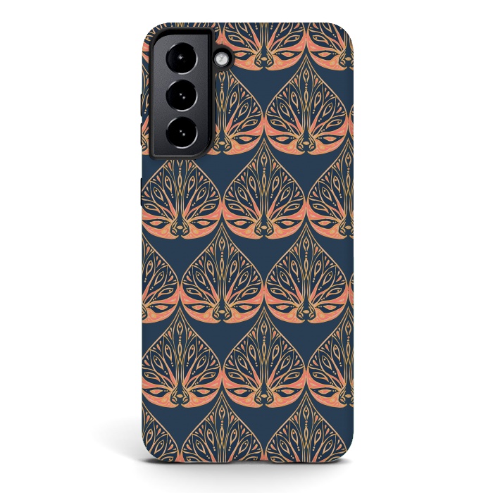 Galaxy S21 StrongFit Art Deco - Blue & Coral by Lotti Brown
