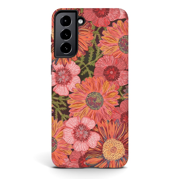 Galaxy S21 StrongFit Retro Pink Daisies by Lotti Brown