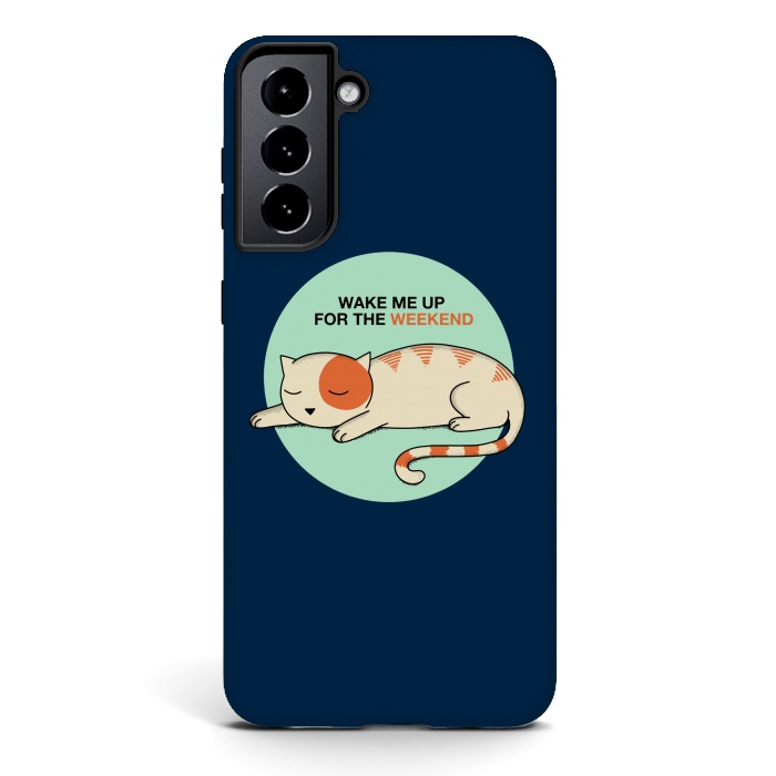Galaxy S21 plus StrongFit Cat wake me up blue by Coffee Man