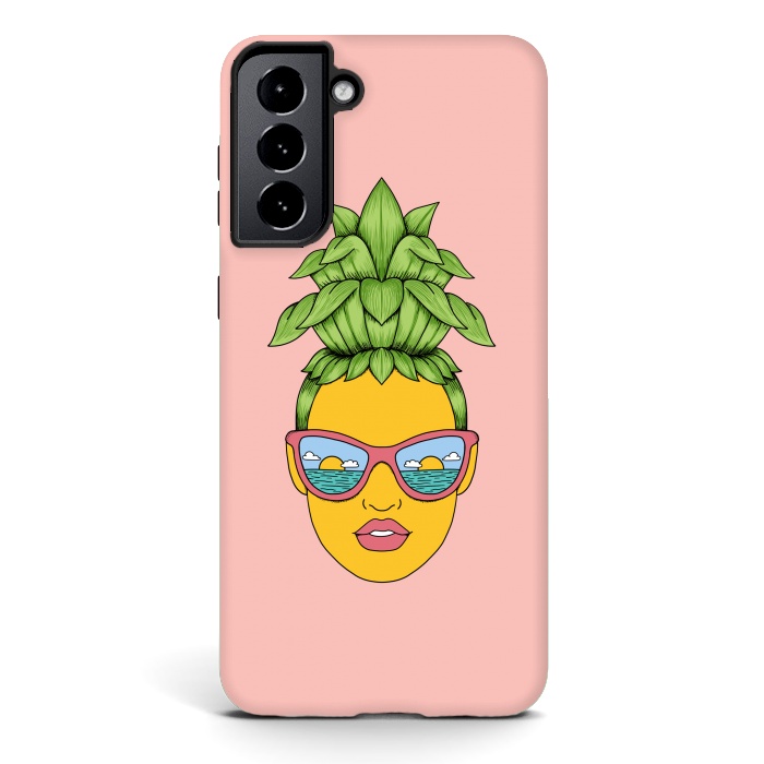 Galaxy S21 StrongFit Pineapple Girl Pink by Coffee Man