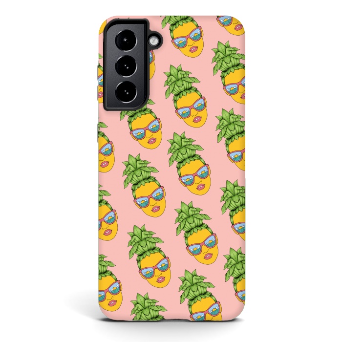 Galaxy S21 StrongFit Pineapple Girl Pattern Pink by Coffee Man