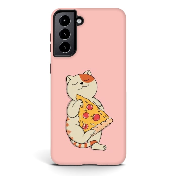 Galaxy S21 StrongFit Cat and Pizza Pink by Coffee Man