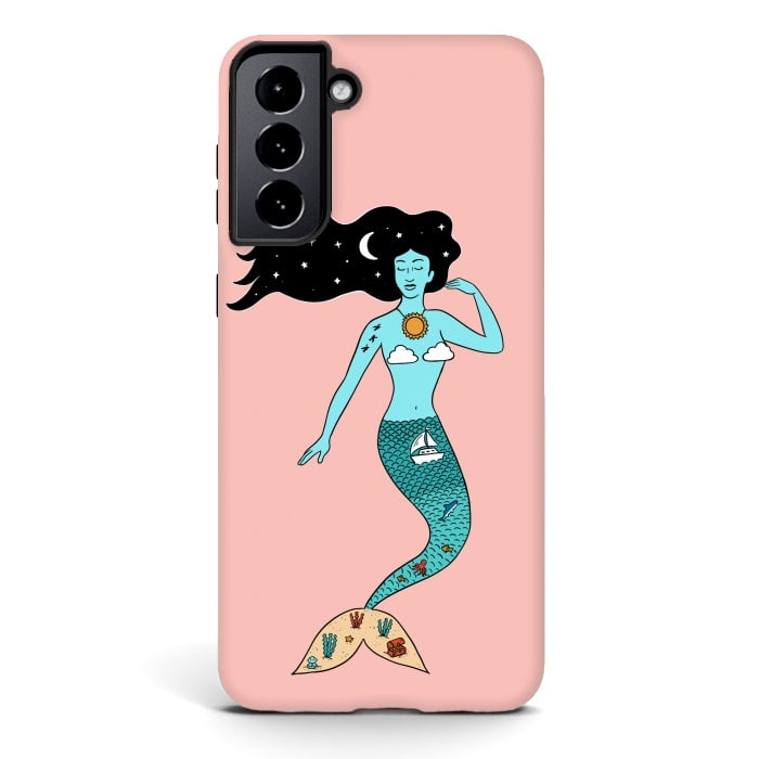 Galaxy S21 StrongFit Mermaid Nature Pink by Coffee Man