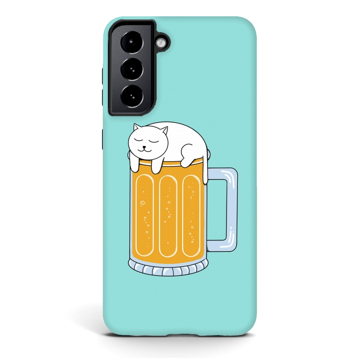 Galaxy S21 StrongFit Cat Beer Green by Coffee Man