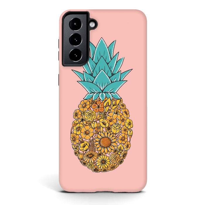 Galaxy S21 StrongFit Pineapple Floral Pink by Coffee Man