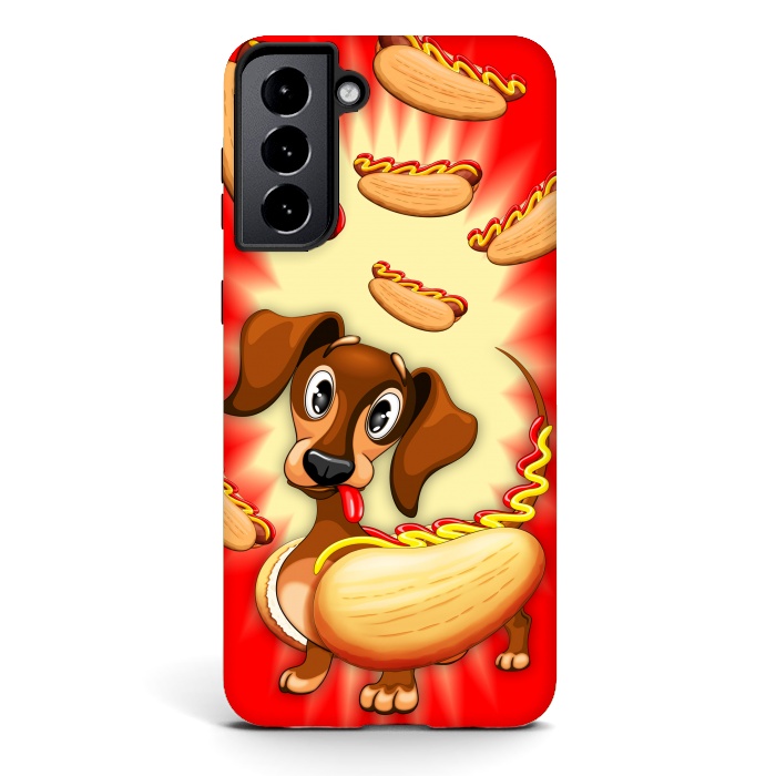 Galaxy S21 plus StrongFit Dachshund Hot Dog Cute and Funny Character by BluedarkArt