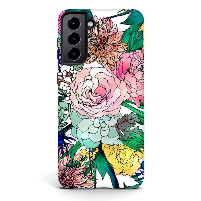Galaxy S21 StrongFit Stylish Colorful Watercolor Floral Pattern by InovArts