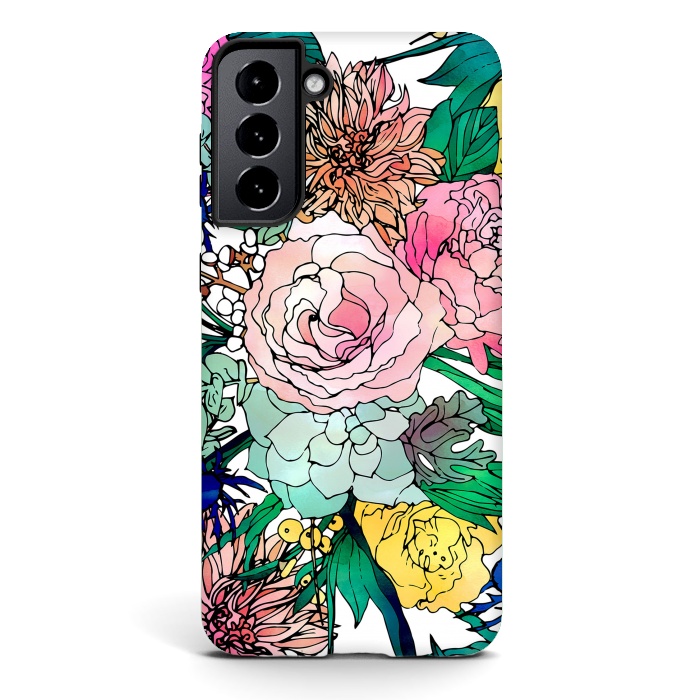 Galaxy S21 plus StrongFit Stylish Colorful Watercolor Floral Pattern by InovArts