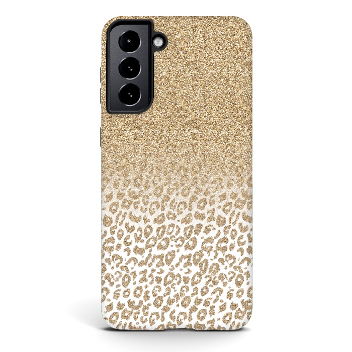 Galaxy S21 StrongFit Trendy Gold Glitter and Leopard Print Gradient Design by InovArts