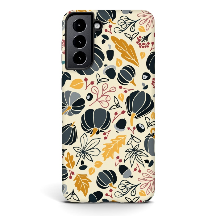 Galaxy S21 StrongFit Fall Fruits in Navy and Yellow by Paula Ohreen