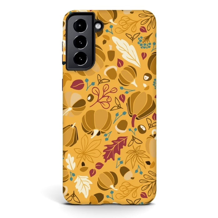 Galaxy S21 StrongFit Fall Fruits in Mustard and Red by Paula Ohreen