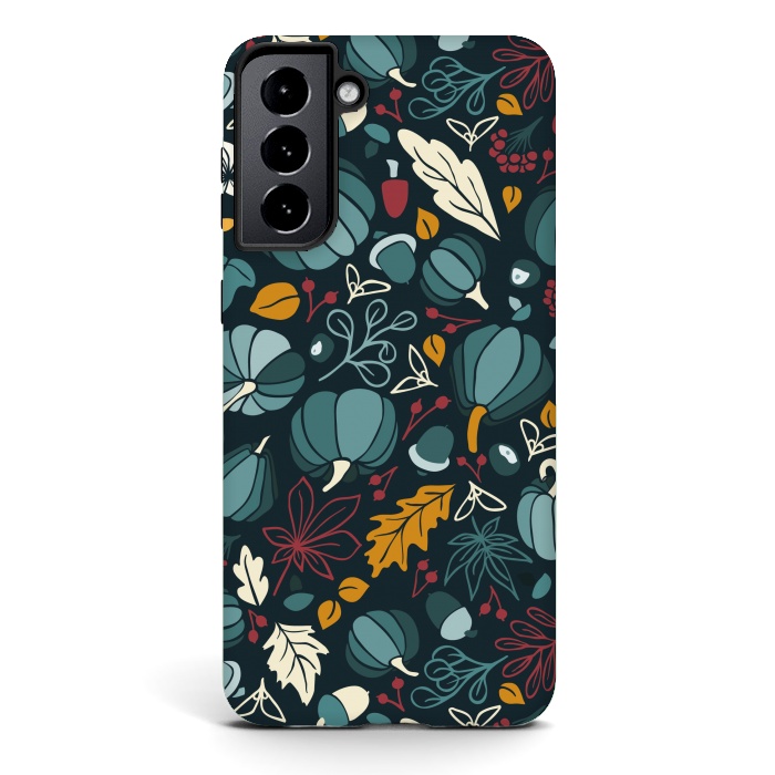 Galaxy S21 StrongFit Fall Fruits in Navy and Red by Paula Ohreen