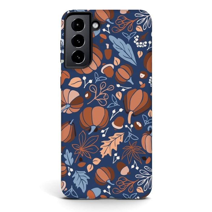 Galaxy S21 StrongFit Fall Fruits in Navy and Orange by Paula Ohreen