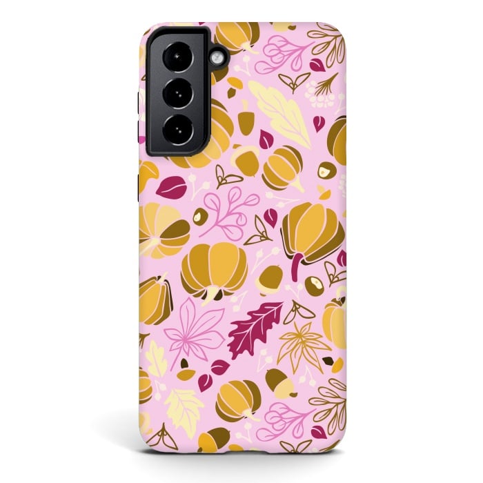 Galaxy S21 StrongFit Fall Fruits in Pink and Orange by Paula Ohreen
