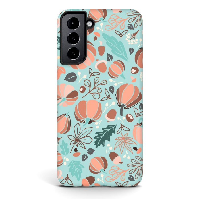Galaxy S21 StrongFit Fall Fruits in Mint and Orange by Paula Ohreen
