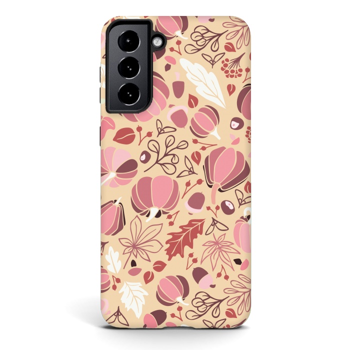 Galaxy S21 StrongFit Fall Fruits in Cream and Pink by Paula Ohreen