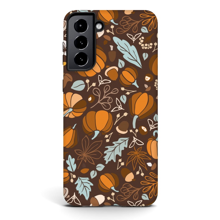 Galaxy S21 StrongFit Fall Fruits in Brown and Mustard by Paula Ohreen