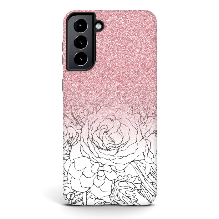 Galaxy S21 plus StrongFit Elegant Floral Doodles Pink Gradient Glitter Image by InovArts