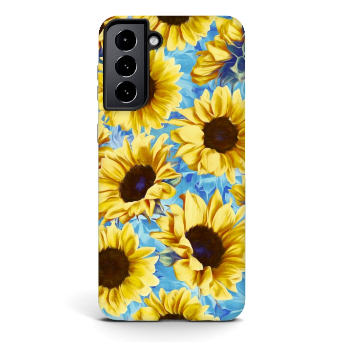 Galaxy S21 StrongFit Dreamy Sunflowers on Blue por Micklyn Le Feuvre
