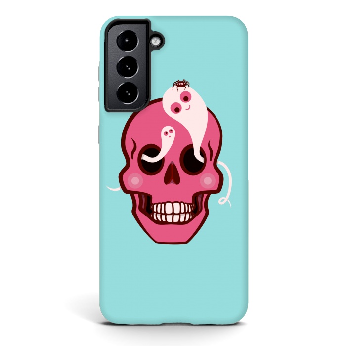 Galaxy S21 StrongFit Cute Pink Skull With Spider And Ghosts In Eyes by Boriana Giormova