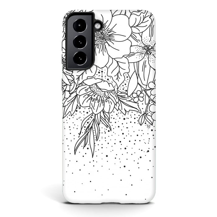 Galaxy S21 StrongFit Cute Black White floral doodles and confetti design by InovArts