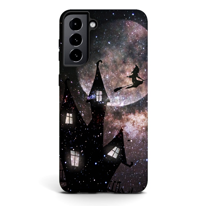 Galaxy S21 StrongFit Flying witch and dark house at night by Oana 