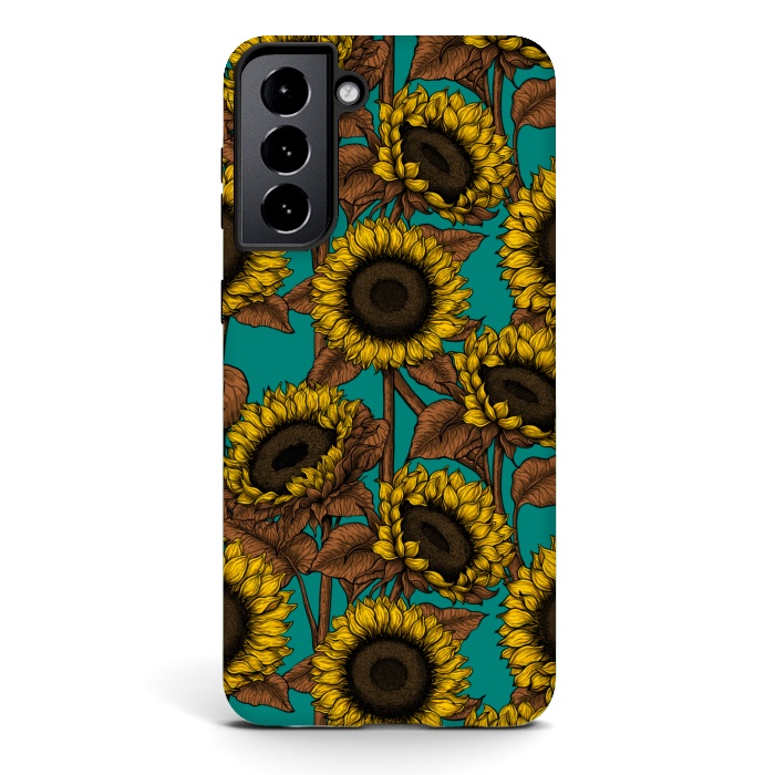 Galaxy S21 StrongFit Sunflowers on turquoise by Katerina Kirilova