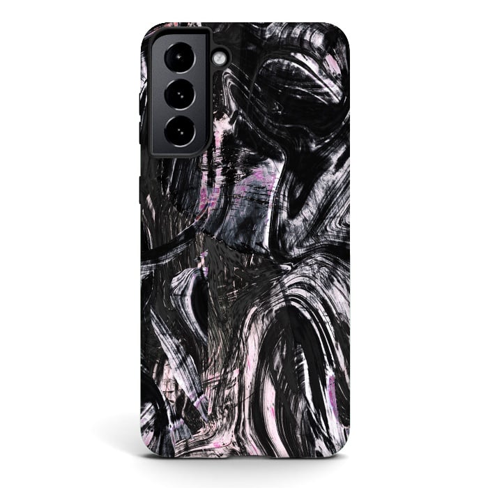 Galaxy S21 StrongFit Brushed black pink ink marble by Oana 