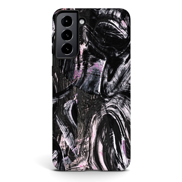 Galaxy S21 plus StrongFit Brushed black pink ink marble by Oana 