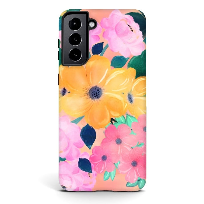 Galaxy S21 StrongFit Cute Colorful Romantic Watercolor Flowers  by InovArts