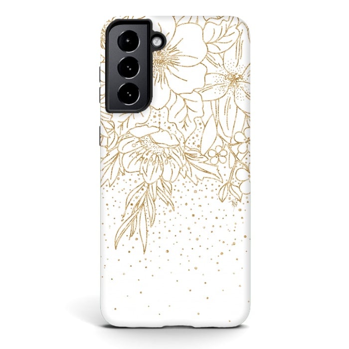 Galaxy S21 StrongFit Cute Gold floral doodles and confetti design by InovArts