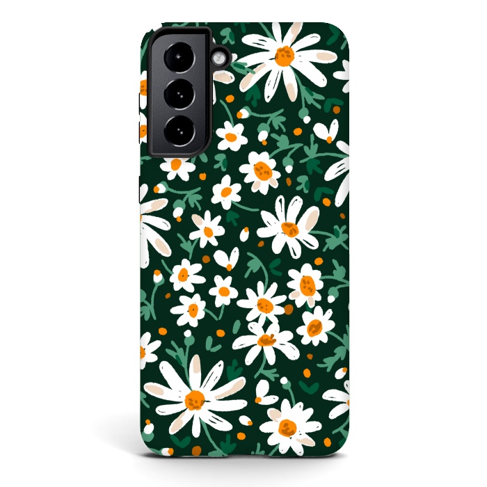 Galaxy S21 StrongFit WHITE FLORAL PRINT 2  by MALLIKA