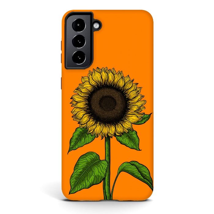 Galaxy S21 StrongFit Sunflower on orange by Katerina Kirilova