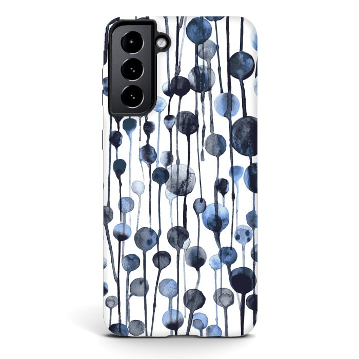 Galaxy S21 plus StrongFit Dripping Watercolor Dots Navy by Ninola Design