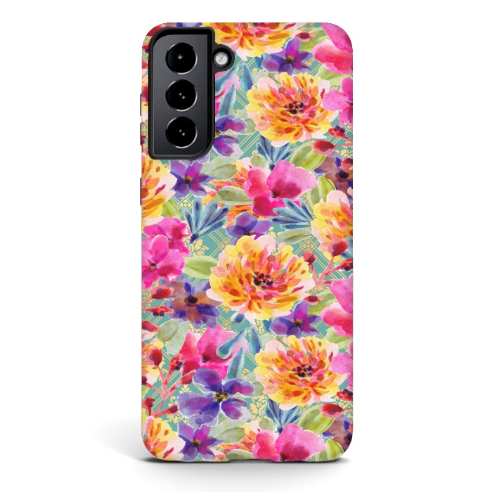 Galaxy S21 StrongFit MULTI COLOUR FLORAL PATTERN by MALLIKA