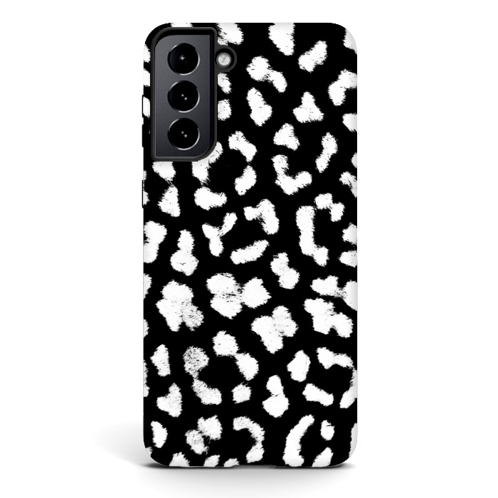 Galaxy S21 StrongFit Black and white leopard print brushed spots by Oana 