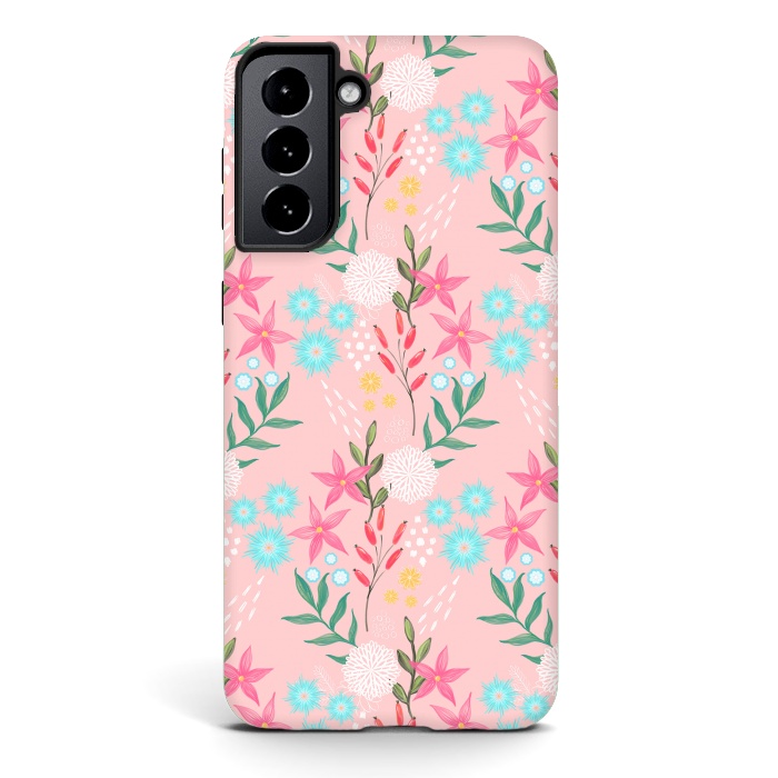 Galaxy S21 StrongFit Cute Pink Flowers Creative Art Pattern by InovArts