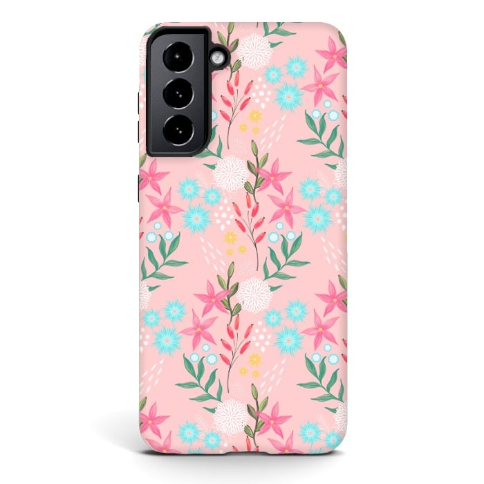 Galaxy S21 plus StrongFit Cute Pink Flowers Creative Art Pattern by InovArts