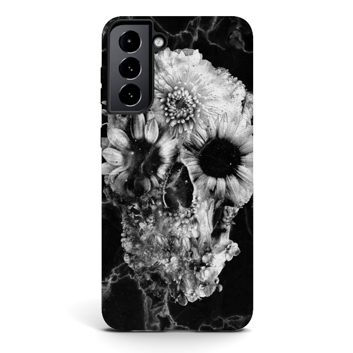 Galaxy S21 StrongFit Floral Skull Marble by Ali Gulec