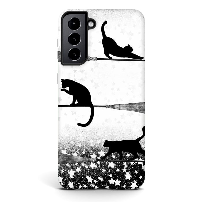 Galaxy S21 StrongFit black cats flying on witch brooms by Oana 