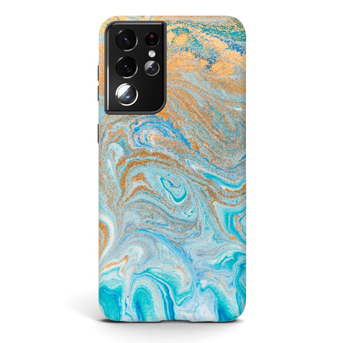 Galaxy S21 ultra StrongFit Blue Marbling Artwork by ArtsCase