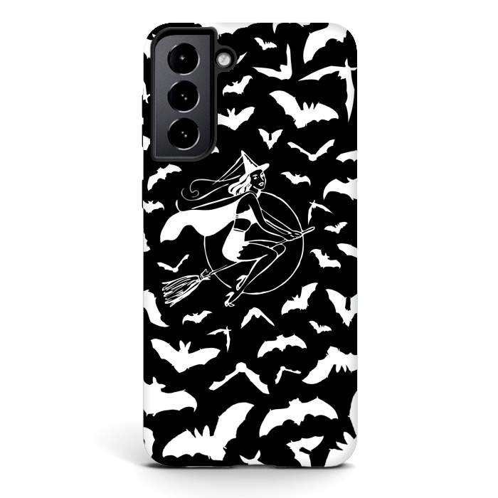 Galaxy S21 plus StrongFit Pin-up witch and flying bats pattern by Oana 