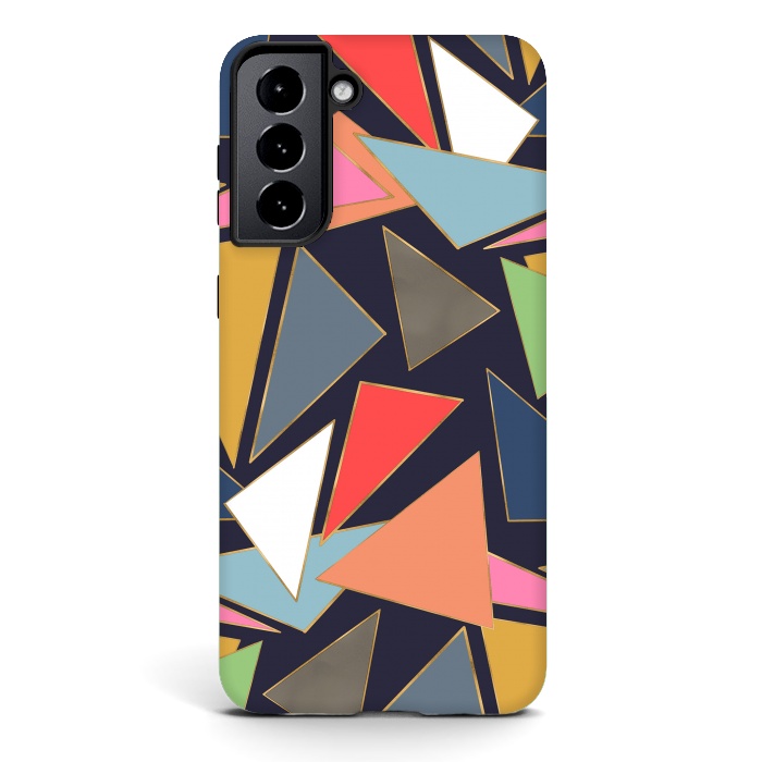Galaxy S21 StrongFit Modern Contemporary Gold Strokes Colorful Triangles by InovArts