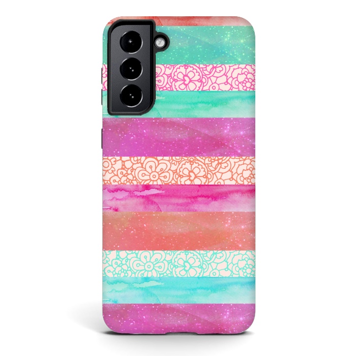 Galaxy S21 StrongFit Tropical Stripes by Tangerine-Tane