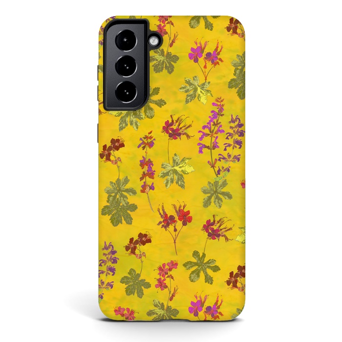 Galaxy S21 StrongFit Cottage Garden Floral Yellow by Lotti Brown