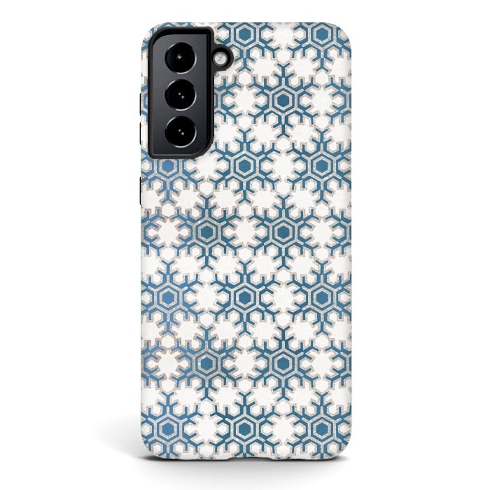 Galaxy S21 StrongFit Blue silver snowflakes christmas pattern by Oana 