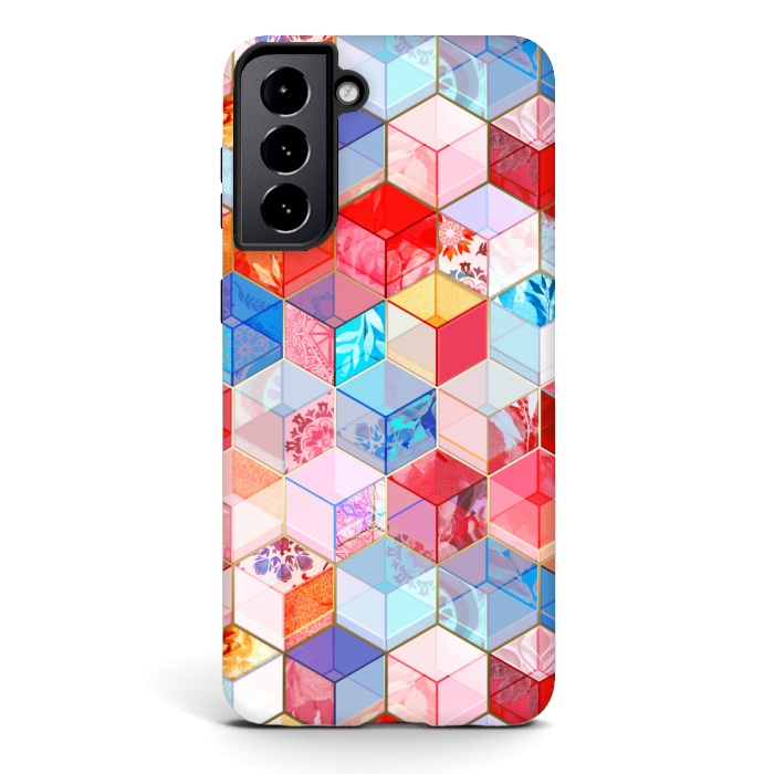 Galaxy S21 StrongFit Ruby and Topaz Kaleidoscope Cubes by Micklyn Le Feuvre