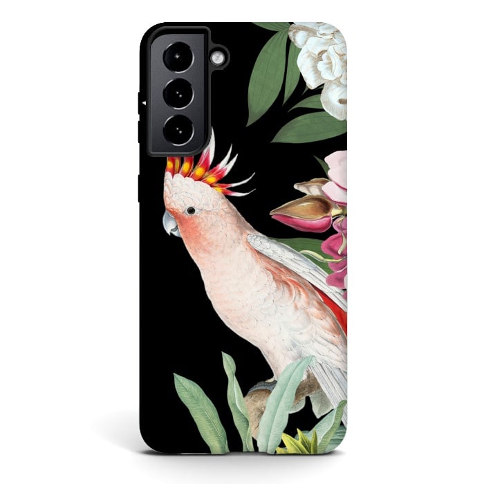 Galaxy S21 StrongFit Vintage Pink Cockatoo with Tropical Flowers by  Utart